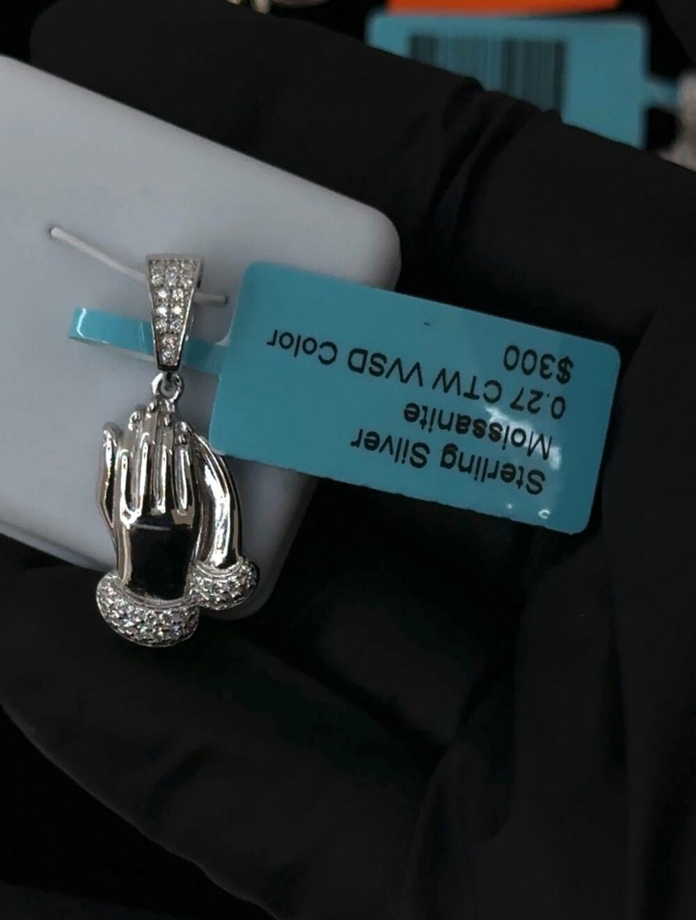 Sterling Silver Moissanite Praying Hands Pendant